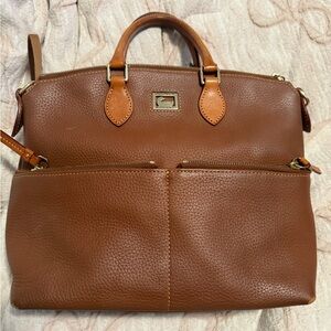 Dooney & Bourke Cognac Pebbled Leather Satchel with Gold Hardware